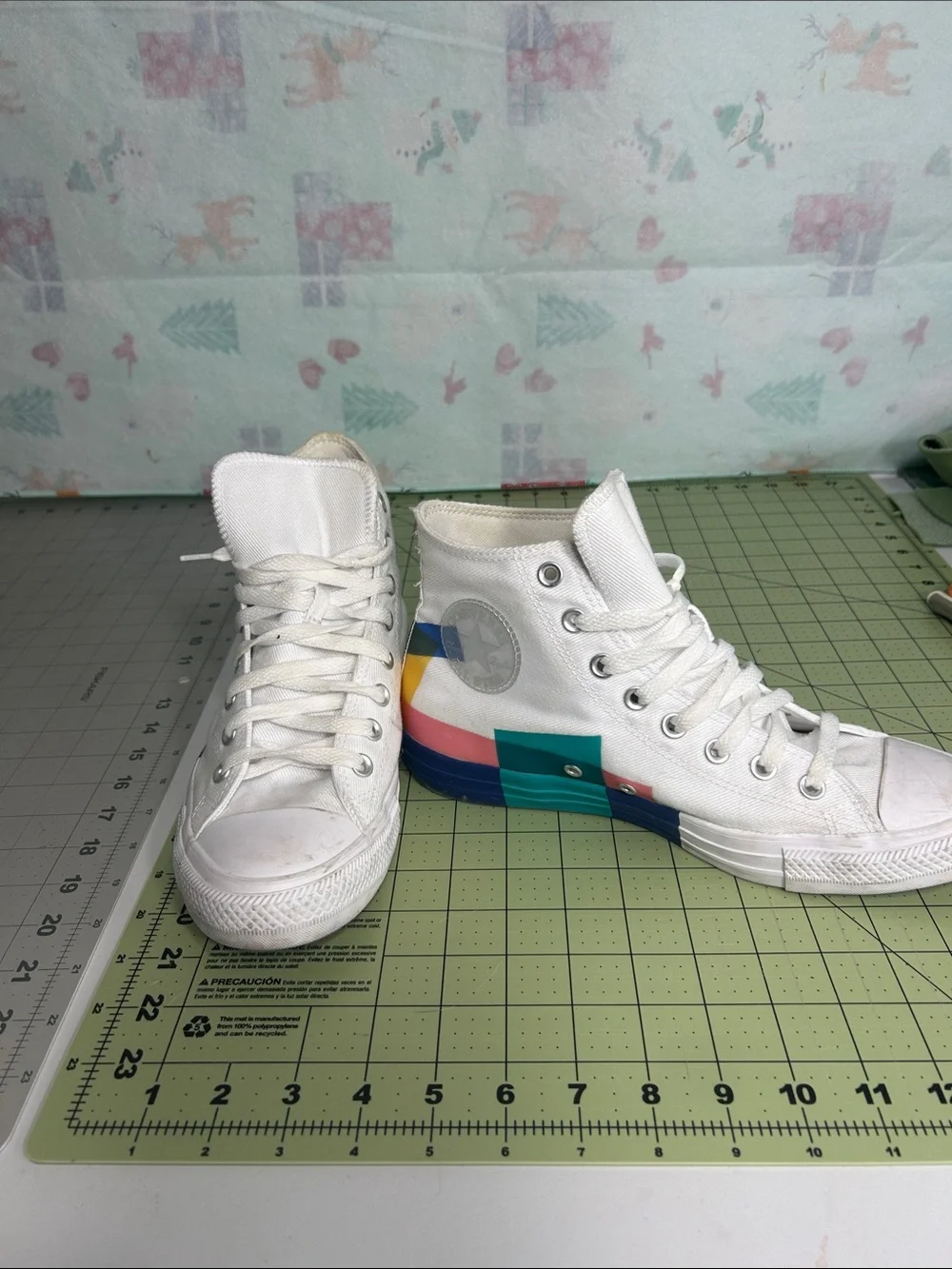 White High-Top Sneakers with Color Block Accent